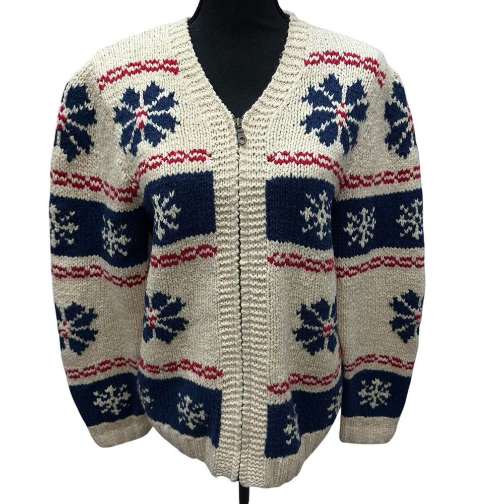 Vintage Limited America Sweater Womens Medium Lambswool Full‎ Zip Snowflake